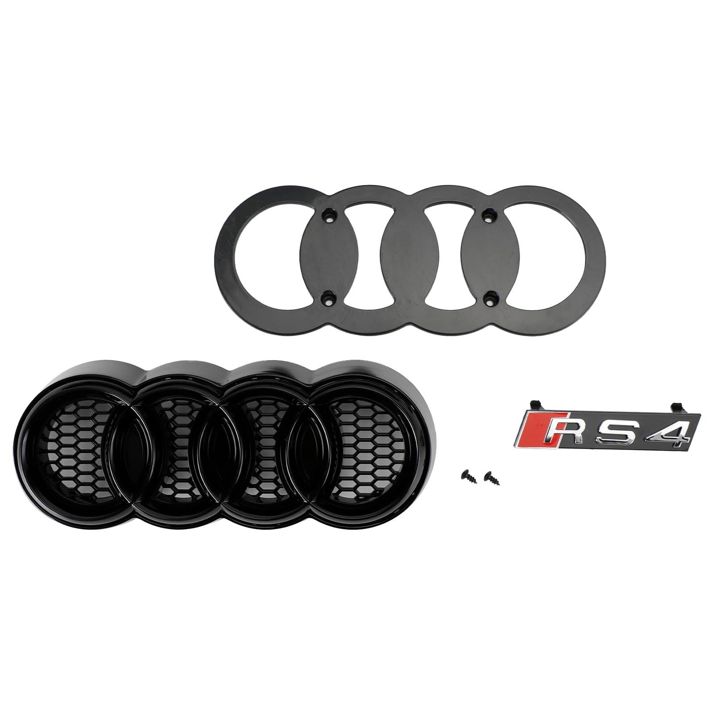 2012-2016 Audi B8.5 A4 / A4 Sline / S4 Front Grill RS4 Honeycomb Mesh Hex Black Grille W/ Silver Ring Emblem