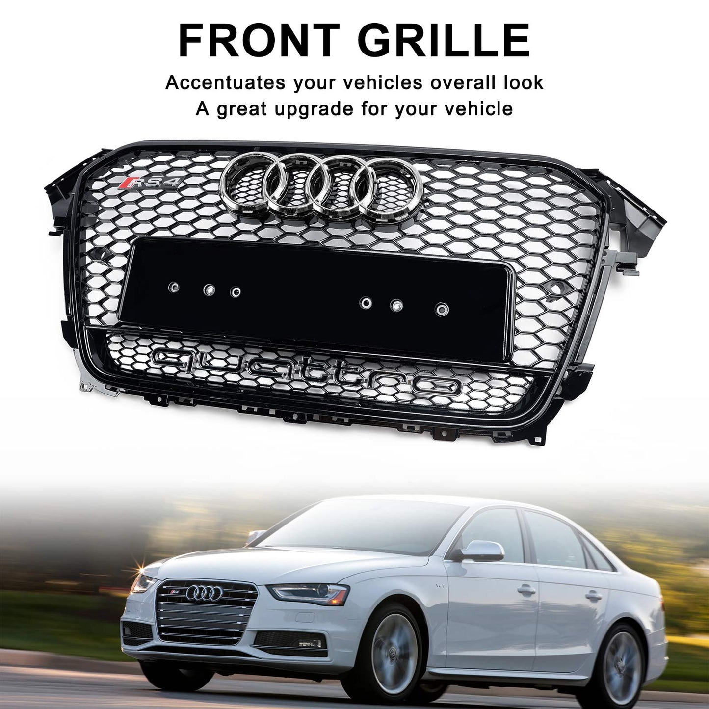 2012 2013 2014 2015 2016 Audi A4 / A4 Sline / S4 B8.5 RS4 Style Gloss Black Grill Honeycome Mesh Sport Hex Front Grille W/ Emblem