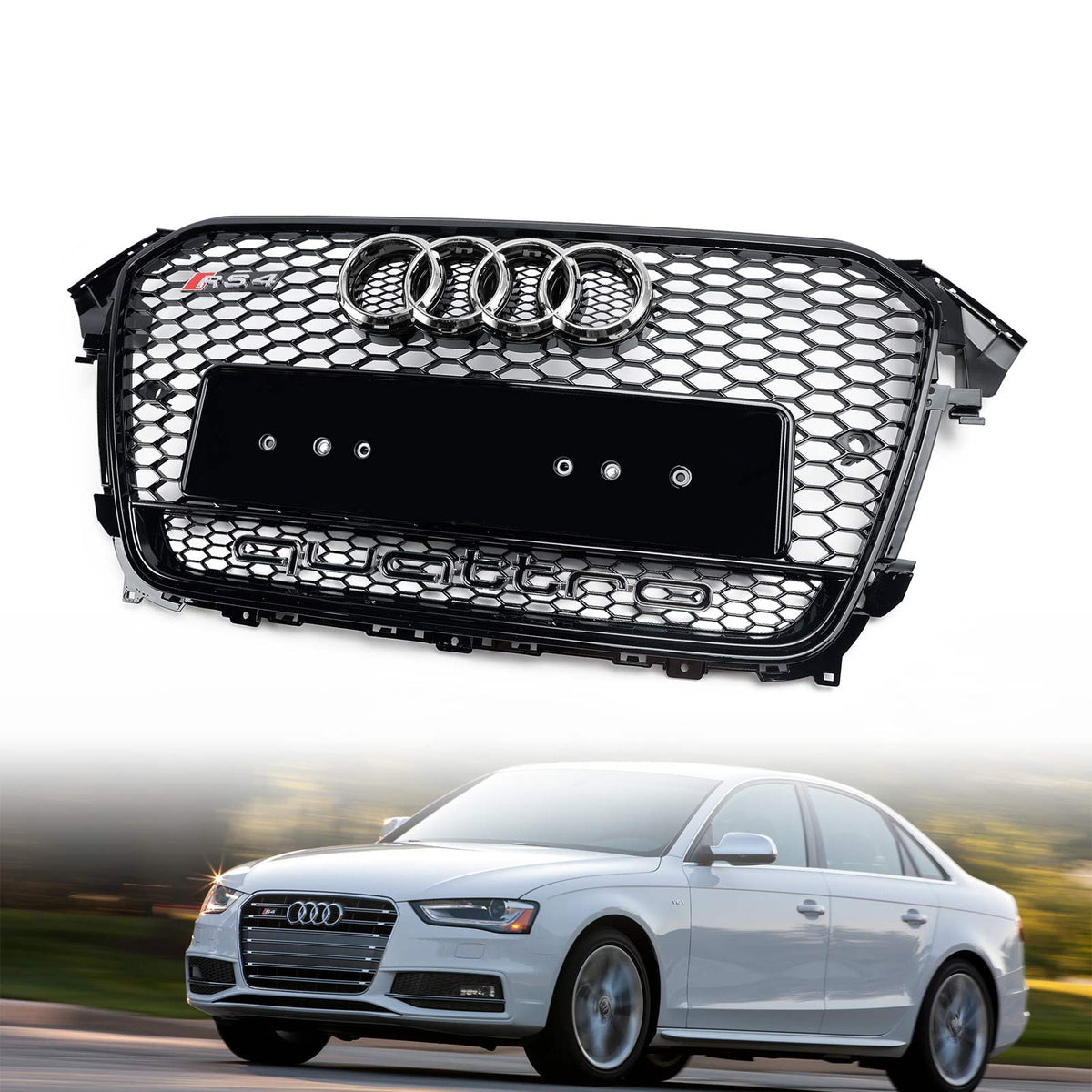 2012-2016 Audi A4/S4 B8.5 With Quattro RS4 Style Front Bumper Grill Replacement Black Grille