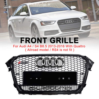 2012-2016 Audi A4 / A4 Sline / S4 B8.5 Front Black Honeycomb RS Style Grille With Silver Ring Emblem