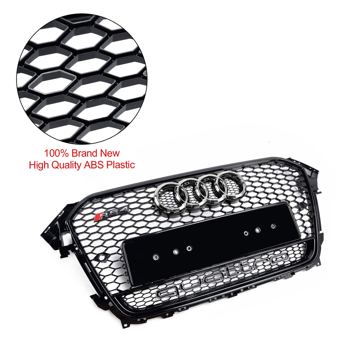 2012 2013 2014 2015 2016 Audi A4 / A4 Sline / S4 B8.5 RS4 Style Gloss Black Grill Honeycome Mesh Sport Hex Front Grille W/ Emblem