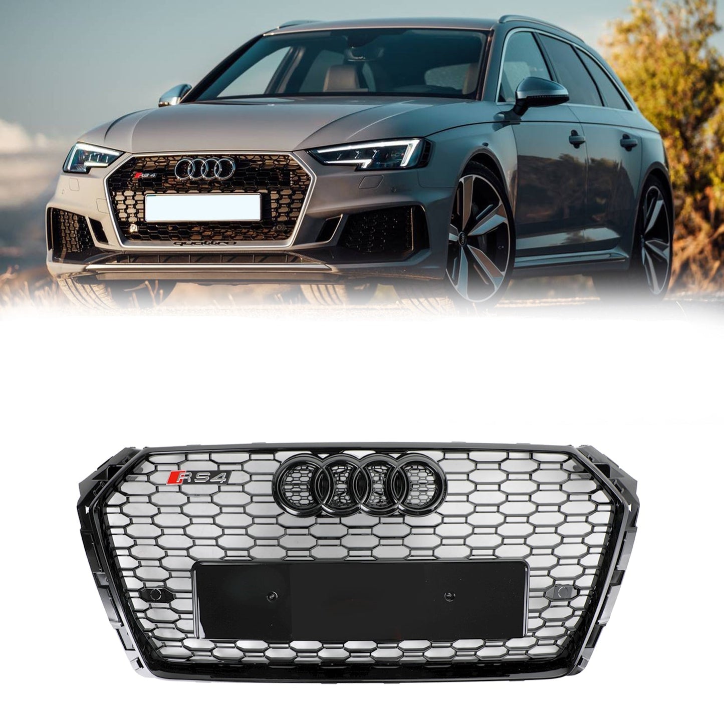 2016-2019 Audi A4/A4 S-Line/S4 B9 RS4 Style Front Bumper Grill Gloss Black Honeycomb Grill