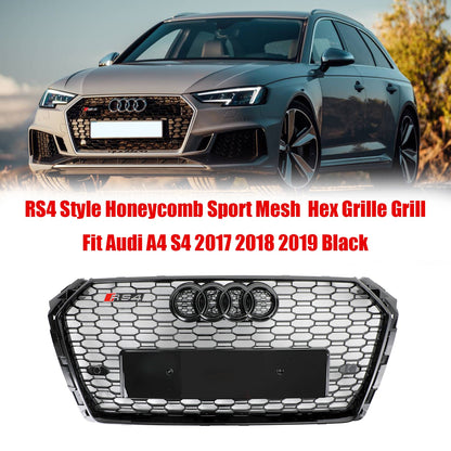 Audi A4 / A4 S-Line / S4 B9 2016 2017 2018 2019 RS4 Style Front Bumper Grill Gloss Black Honeycomb Grill