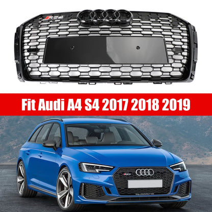 Audi A4 / A4 S-Line / S4 B9 2016 2017 2018 2019 RS4 Style Front Bumper Grill Gloss Black Honeycomb Grill