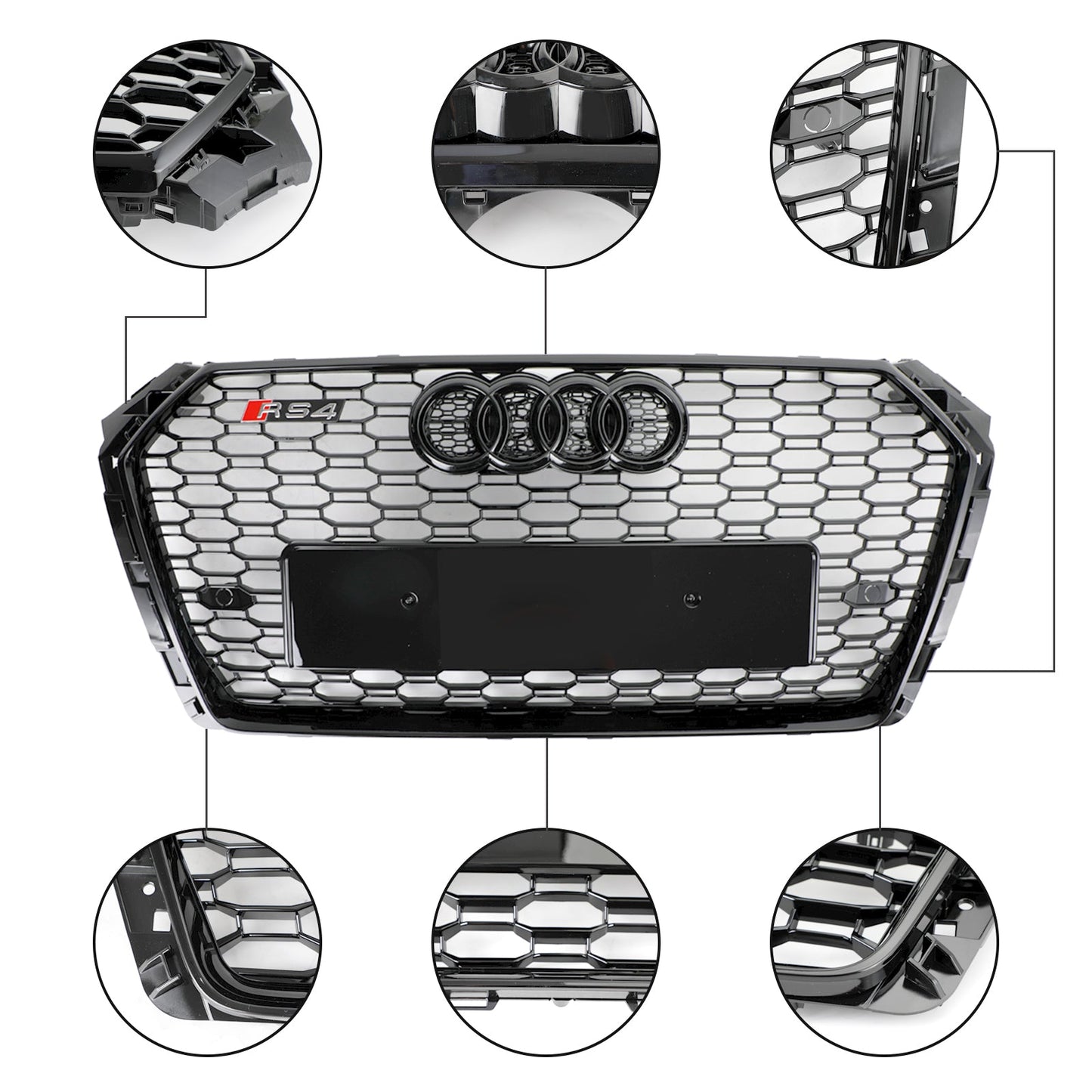 2016-2019 Audi A4 / A4 S-Line / S4 B9 RS4 Style Honeycomb Mesh Grill Front Bumper Gloss Black Grille