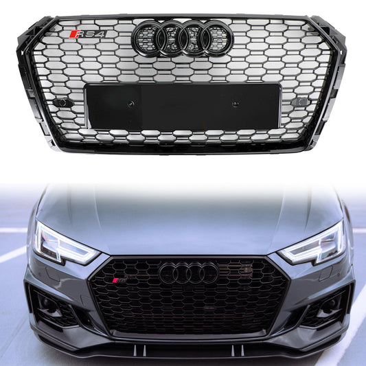 2016-2019 Audi A4/S4 B9 Honeycomb Grill RS4 Style Mesh Hex Grille Replacement Black Grill