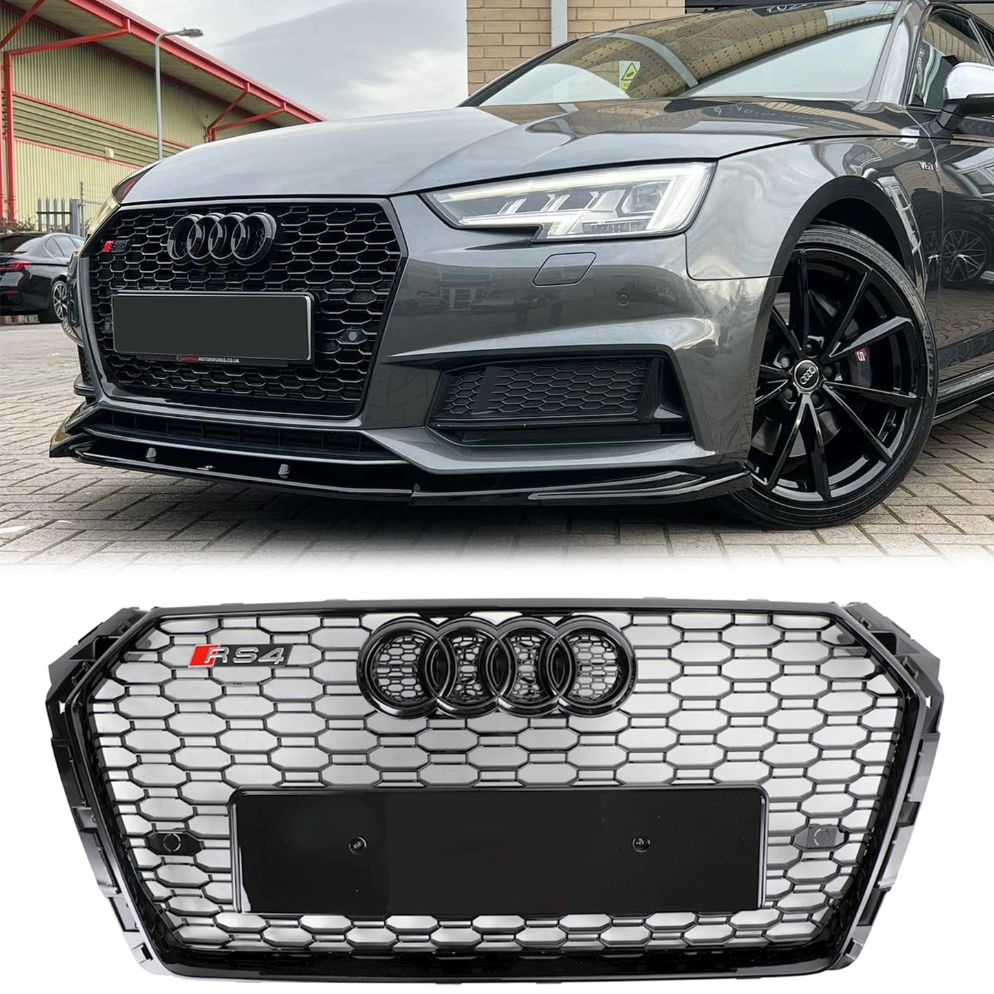 2016-2019 Audi A4/S4 B9 Honeycomb Grill RS4 Style Mesh Hex Grille Replacement Black Grill