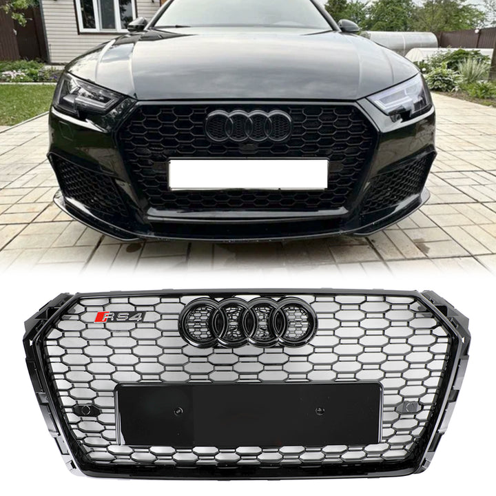 16-19 Audi A4 A4 SLine S4 B9 RS4 Style Gloss Black Honeycomb Grille Front Bumper Mesh Grill