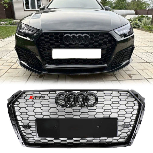16-19 Audi A4 A4 SLine S4 B9 RS4 Style Gloss Black Honeycomb Grille Front Bumper Mesh Grill