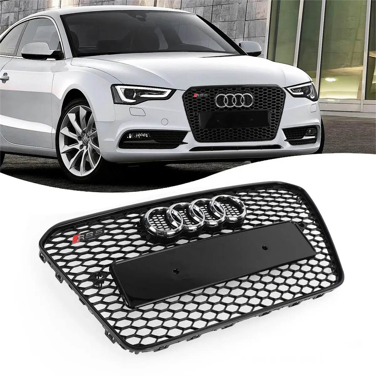 12-16 Audi A5 S5 B8 5 RS5 Style Honeycomb Front Bumper Grille Mesh Black