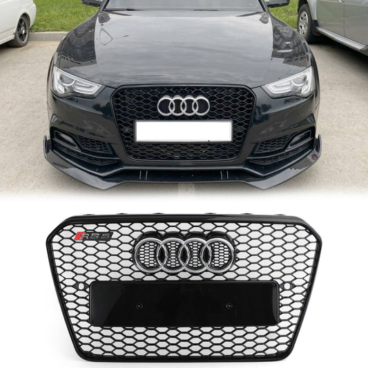 2012-2016 Audi A5 A5 Sline S5 B8.5 Front Grille W Emblem RS5 Style Glossy Black Honeycomb Grille