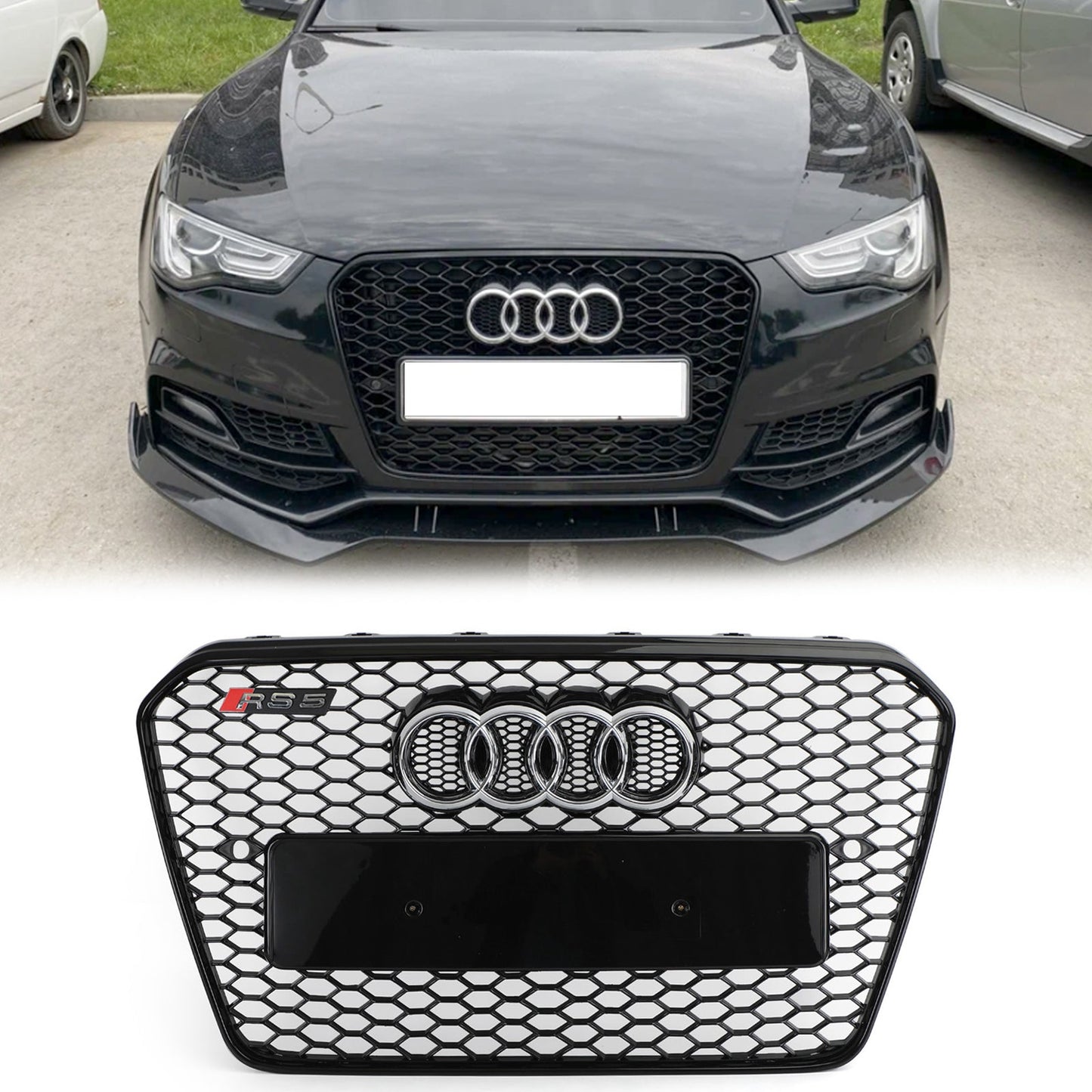 2012-2016 Audi A5 S5 B8.5 Grill Replacement RS5 Style Honeycomb Hex Mesh Front Bumper Black Grille