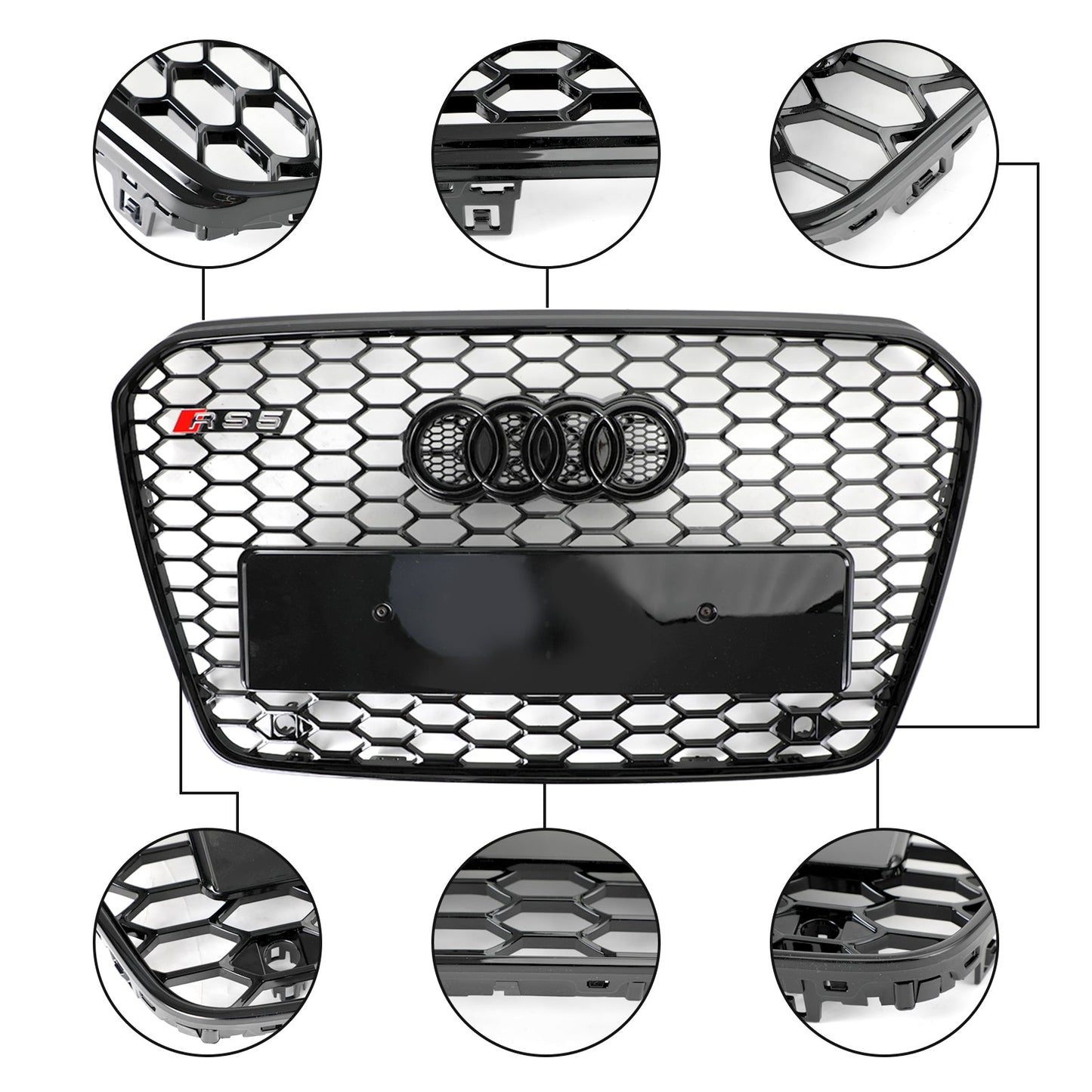 2012-2016 Audi A5 S5 B8.5 Grill Replacement RS5 Style Honeycomb Hex Mesh Front Bumper Black Grille