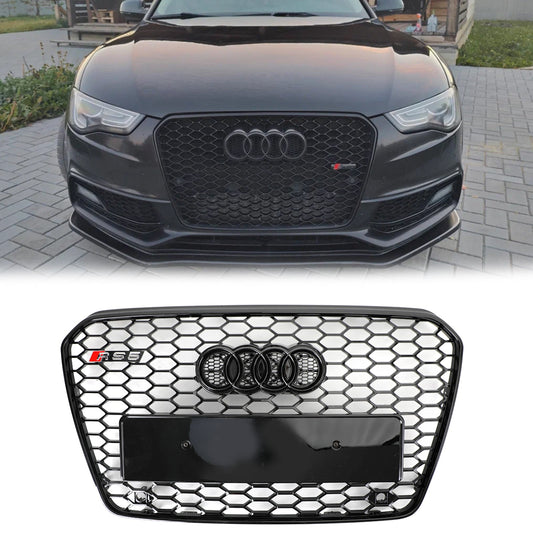 2012-2016 Audi A5 / A5 Sline / S5 B8.5 Honeycomb Mesh Grill Glossy Black RS5 Style Grille With Black Ring Emblem