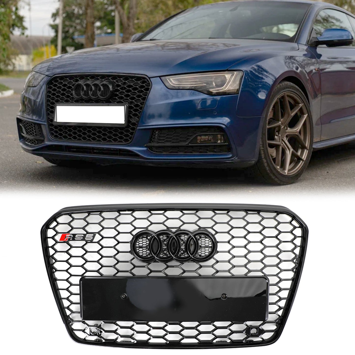 2012-2016 Audi A5 S5 B8.5 Grill Replacement RS5 Style Honeycomb Hex Mesh Front Bumper Black Grille