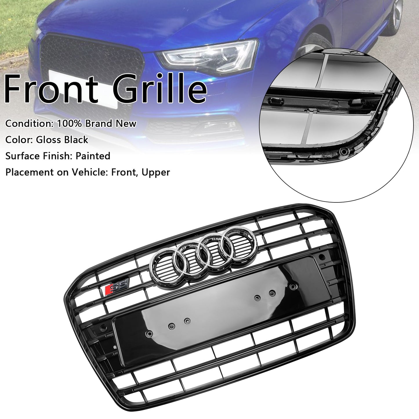 2012-2016 Audi A5 / A5 Sline / S5 B8.5 RS5 / S5 Style Grill Front Bumper Glossy Black Grille