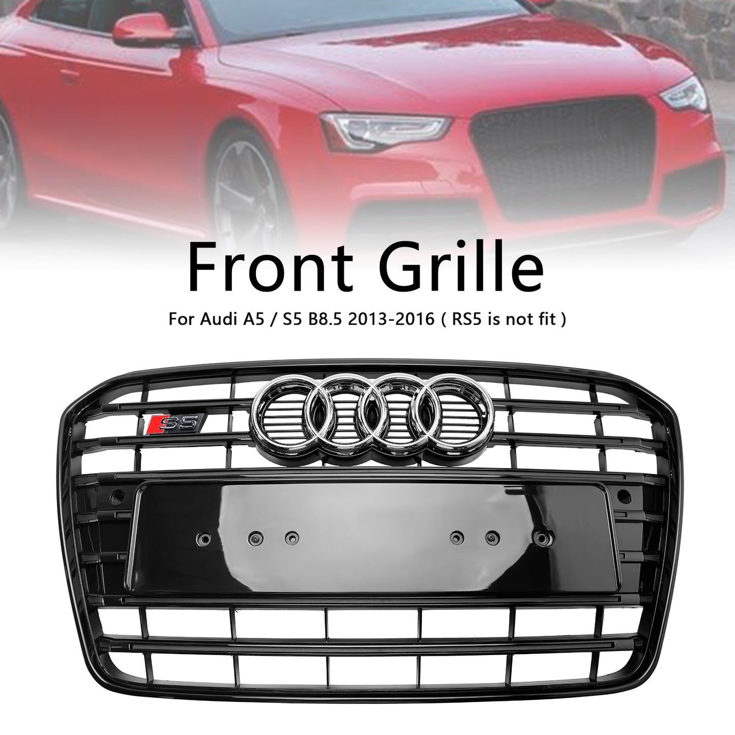 2012-2016 Audi A5 / S5 B8.5 S5 Style Front Bumper Grille Black Replacement Grille