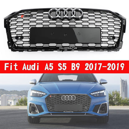 2017 2018 2019 Audi A5 / A5 Sline / S5 B9 RS5 Style Honeycomb Sport Mesh Hex Grille Front Bumper Glossy Black Grill