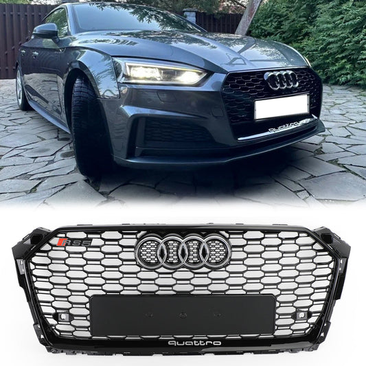 2017 2018 2019 Audi A5 / A5 Sline / S5 B9 RS5 Style Honeycomb Sport Mesh Hex Grille Front Bumper Glossy Black Grill
