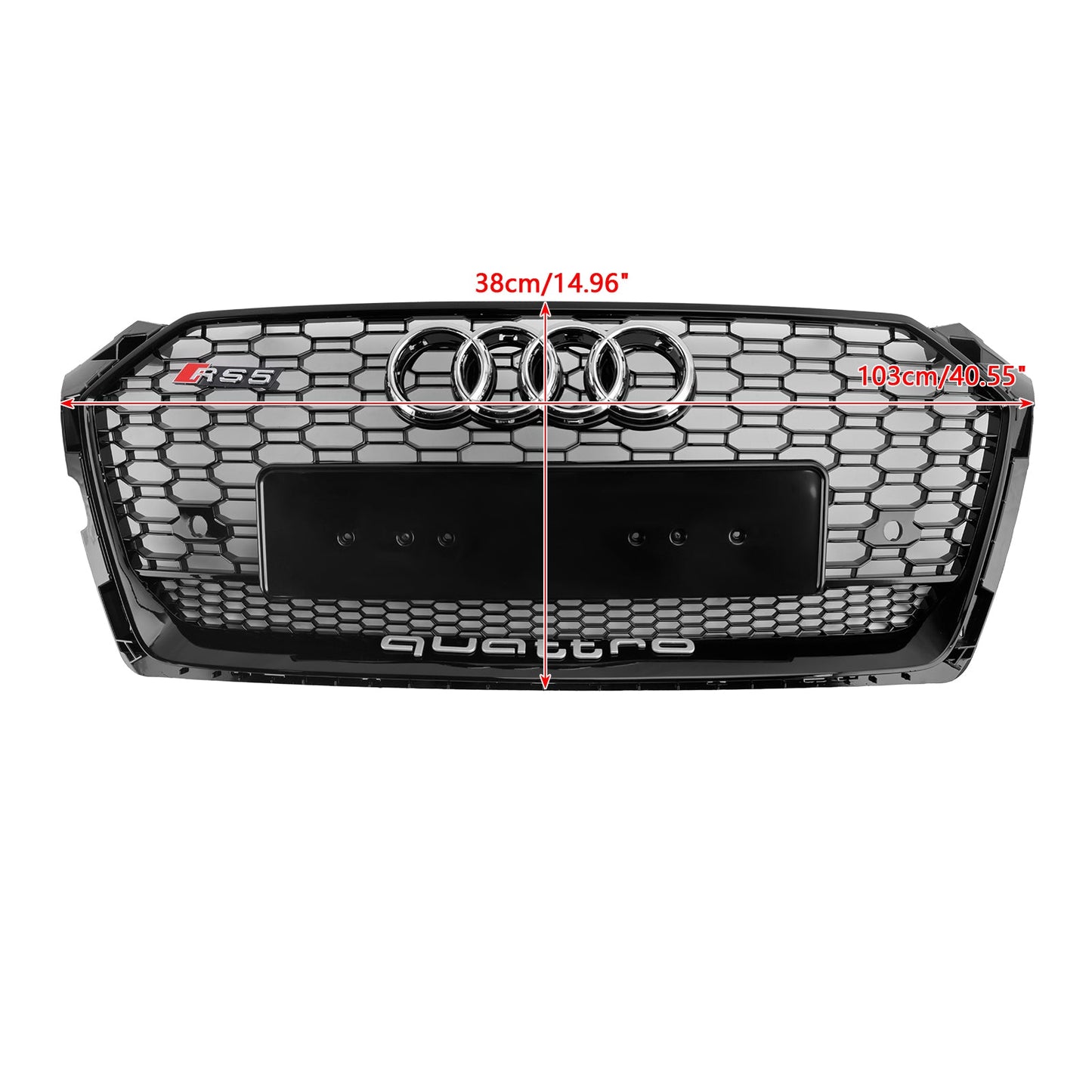 2017 2018 2019 Audi A5 / A5 Sline / S5 Honeycomb Front Glossy Black Grille RS Quattor Style Air Intake Radiator Mesh Grill W/ Rings Emblem