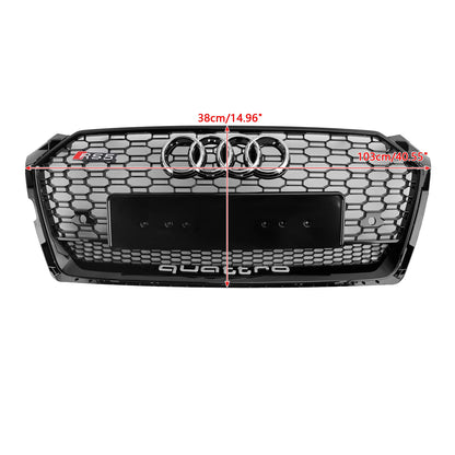 2017 2018 2019 Audi A5 / A5 Sline / S5 Honeycomb Front Glossy Black Grille RS Quattor Style Air Intake Radiator Mesh Grill W/ Rings Emblem