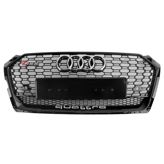 2017 2018 2019 Audi A5 / A5 Sline / S5 Honeycomb Front Glossy Black Grille RS Quattor Style Air Intake Radiator Mesh Grill W/ Rings Emblem