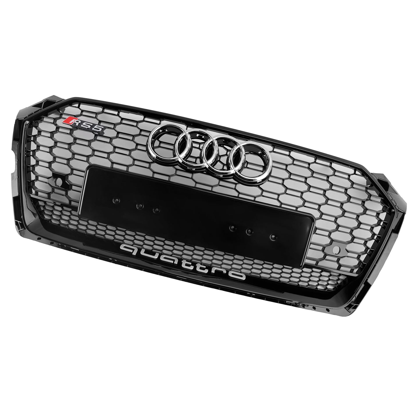 2017 2018 2019 Audi A5 / A5 Sline / S5 Honeycomb Front Glossy Black Grille RS Quattor Style Air Intake Radiator Mesh Grill W/ Rings Emblem