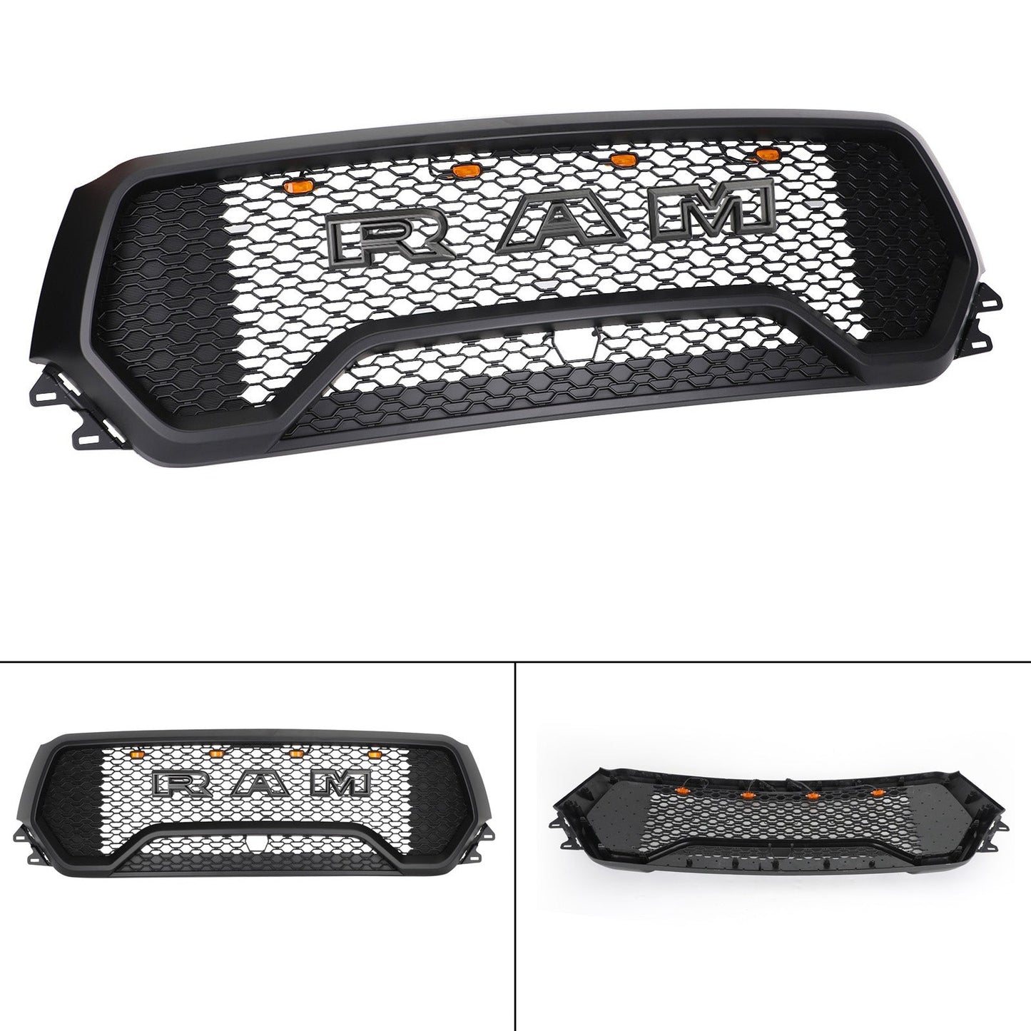 2019-2024 TRX Style Dodge Ram 1500 Matte Black Front Grill Air Intake Radiator Bumper Grille W/ Letter + LED Light