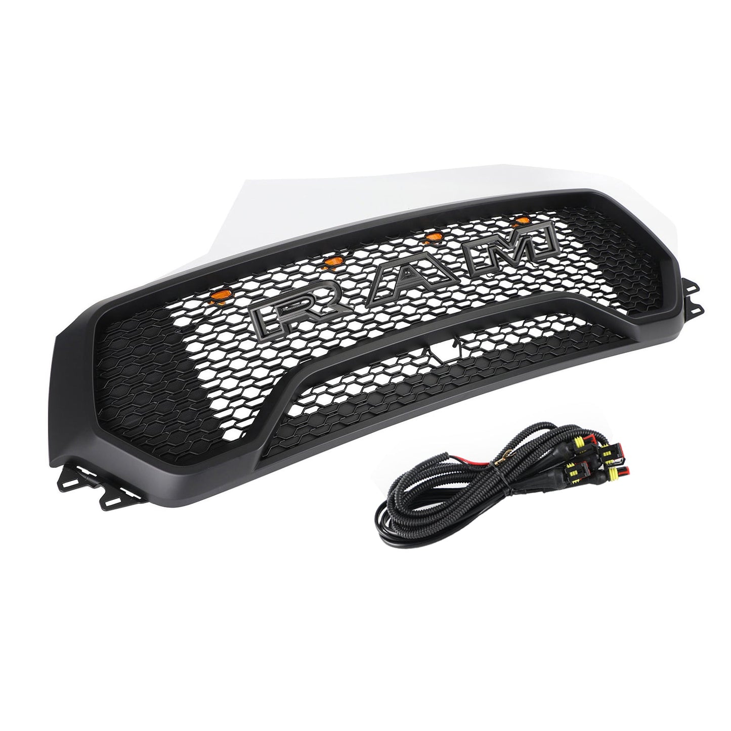 2019-2024 TRX Style Dodge Ram 1500 Matte Black Front Grill Air Intake Radiator Bumper Grille W/ Letter + LED Light