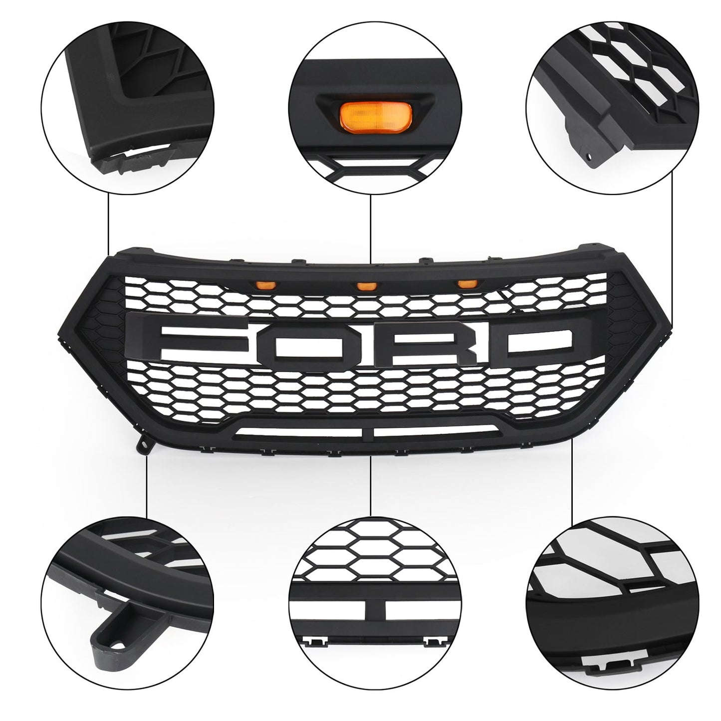 2015-2018 Ford Edge Raptor Style Grill Front Bumper Black Grille W/ LED Light & Letter
