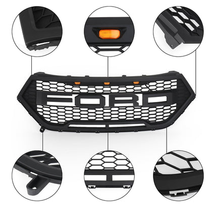 2015-2018 Ford Edge Raptor Style Grill Front Bumper Black Grille W/ LED Light & Letter