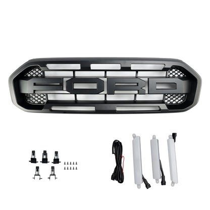 Ford Ranger 2019-2023 Front Bumper Grill Raptor / Honeycomb / Mesh Style Black Grille W/ 3 White LED Light