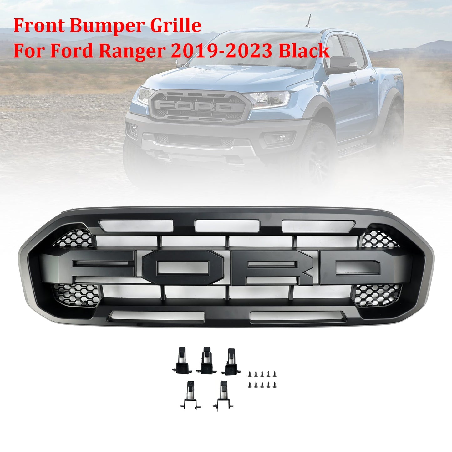 Ford Ranger 2019 2020 2021 2022 2023 Raptor Style Grill Black Front Replacement Grille With Letter