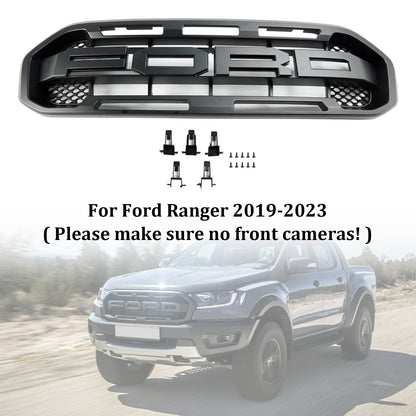 Ford Ranger 2019-2023 Front Bumper Grill Raptor / Honeycomb / Mesh Style Black Grille W/ 3 White LED Light
