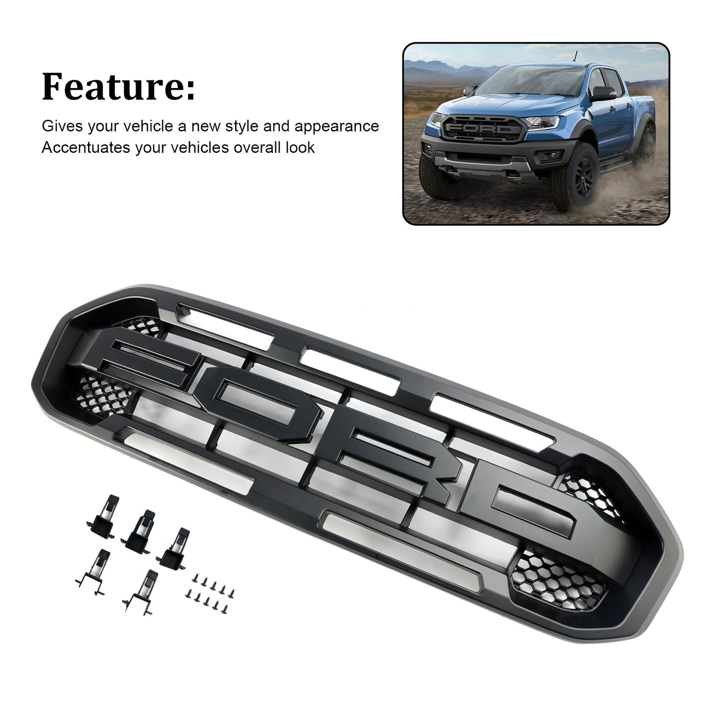2019-2023 Ford Ranger Front Bumper Grill Raptor / Honeycomb / Mesh Style Black Grille