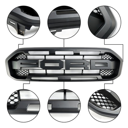 2019-2023 Raptor Style Grill Ford Ranger Matte Black Front Bumper Replacement Grille + Letter