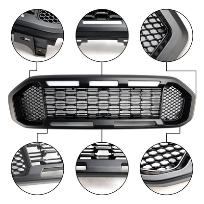 Ford Ranger 2019-2023 Front Bumper Grill Raptor / Honeycomb / Mesh Style Black Grille W/ 3 White LED Light