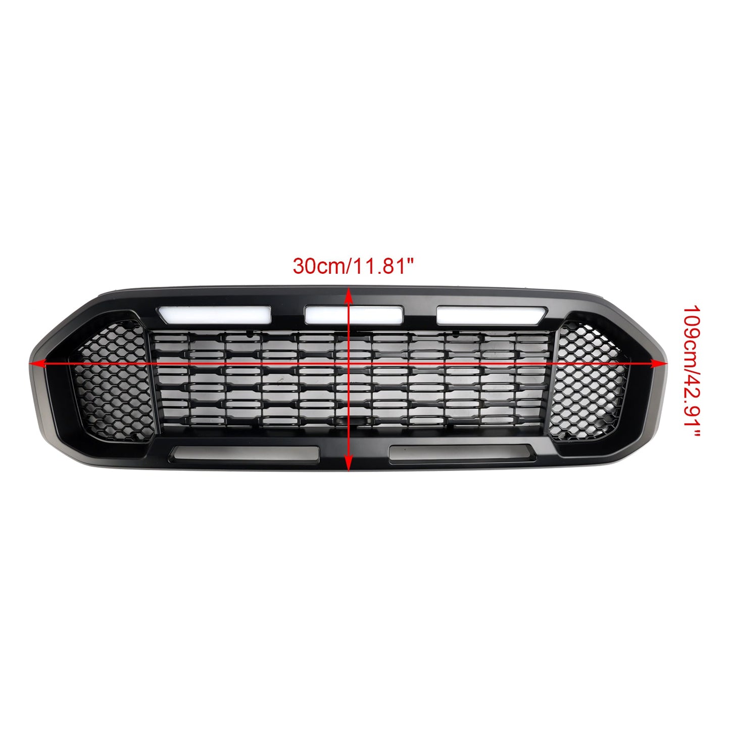 Ford Ranger 2019-2023 Front Bumper Grill Raptor / Honeycomb / Mesh Style Black Grille W/ 3 White LED Light