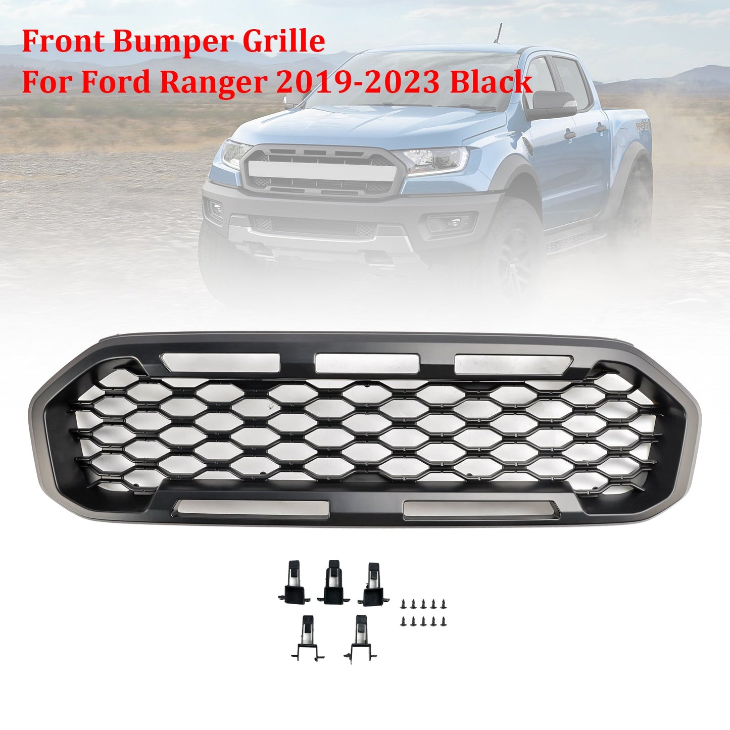 2019-2023 Ford Ranger Front Bumper Grill Raptor / Honeycomb / Mesh Style Black Grille