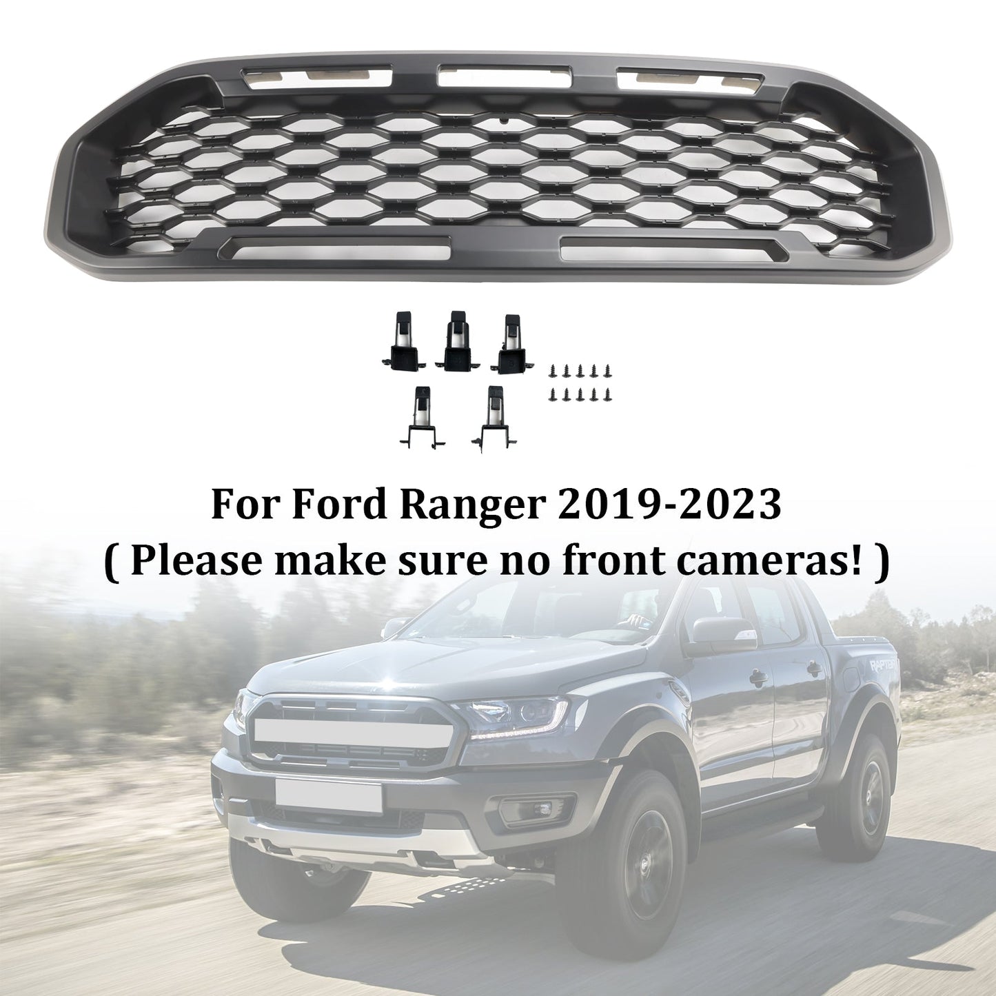 2019-2023 Ford Ranger Front Bumper Grill Raptor / Honeycomb / Mesh Style Black Grille