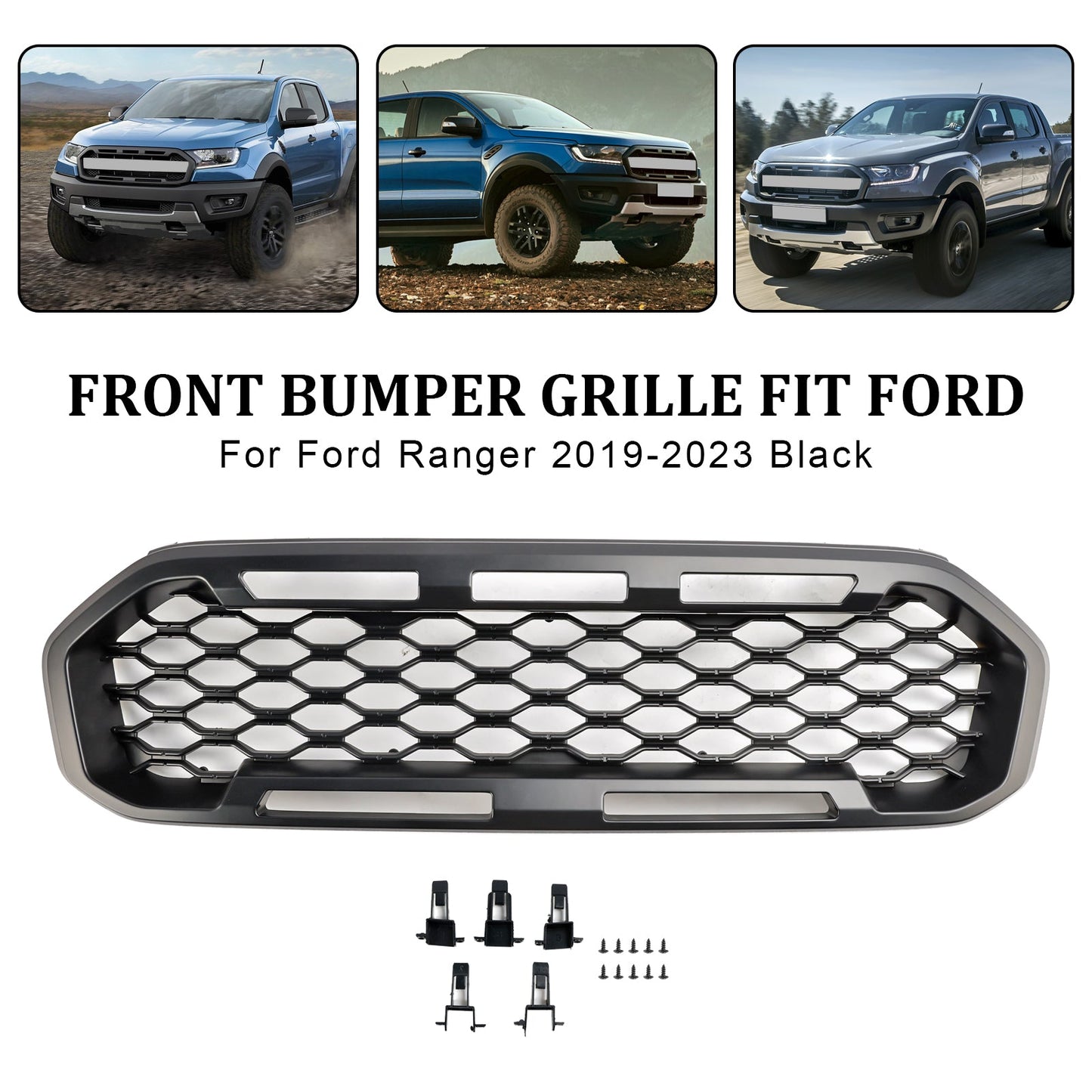 2019-2023 Ford Ranger Front Bumper Grill Raptor / Honeycomb / Mesh Style Black Grille