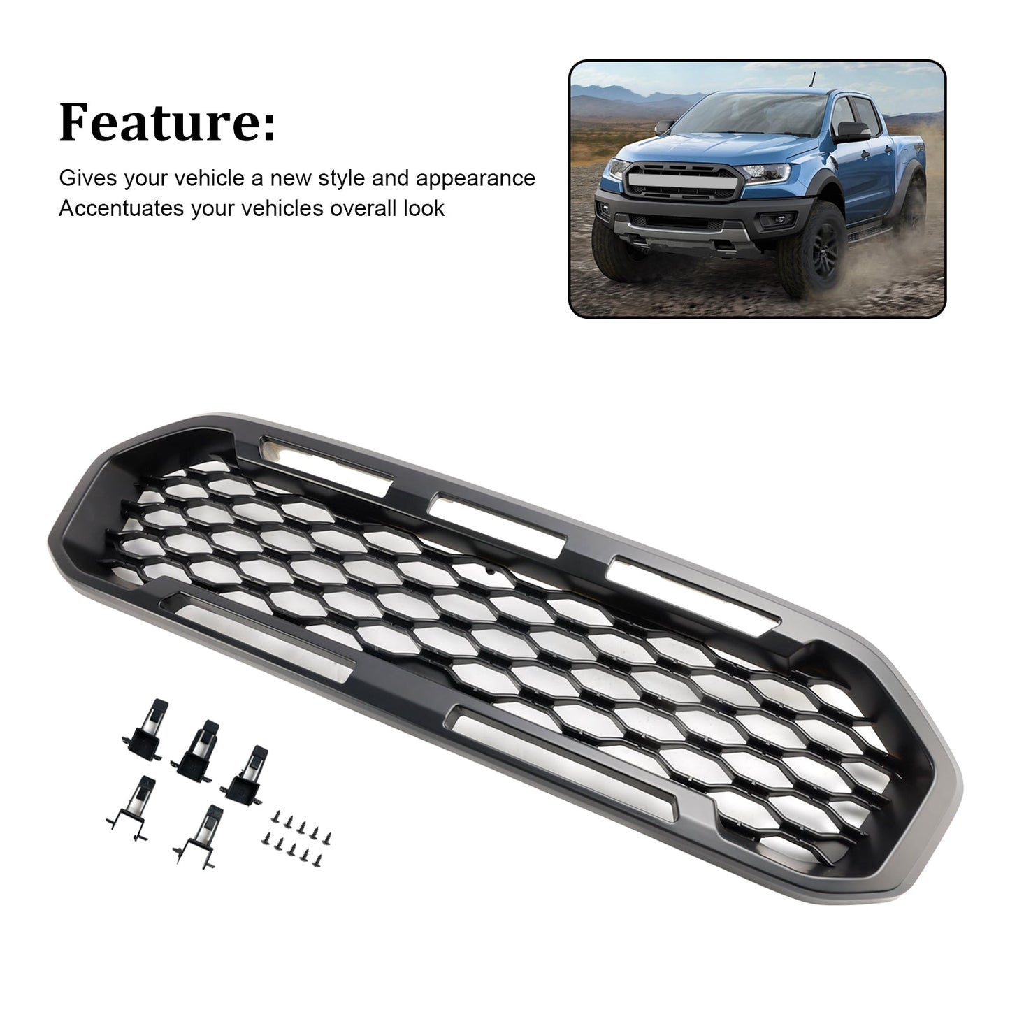 2019-2023 Ford Ranger Front Bumper Grill Raptor / Honeycomb / Mesh Style Black Grille