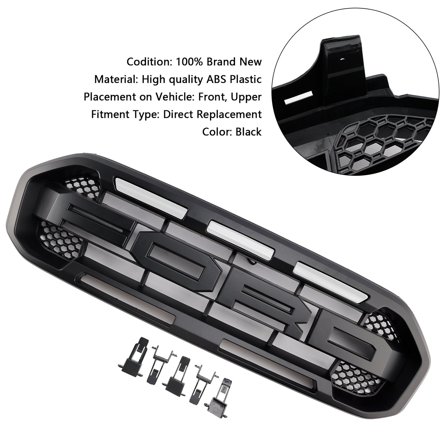2019-2023 Ford Ranger Raptor Style Front Grille Replacement Grill With White / Yellow LED Light