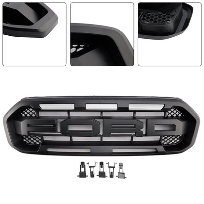 2019 2020 2021 2022 2023 Ford Ranger Matte Black Raptor Style Front Grill Replacement Grille With White LED Light