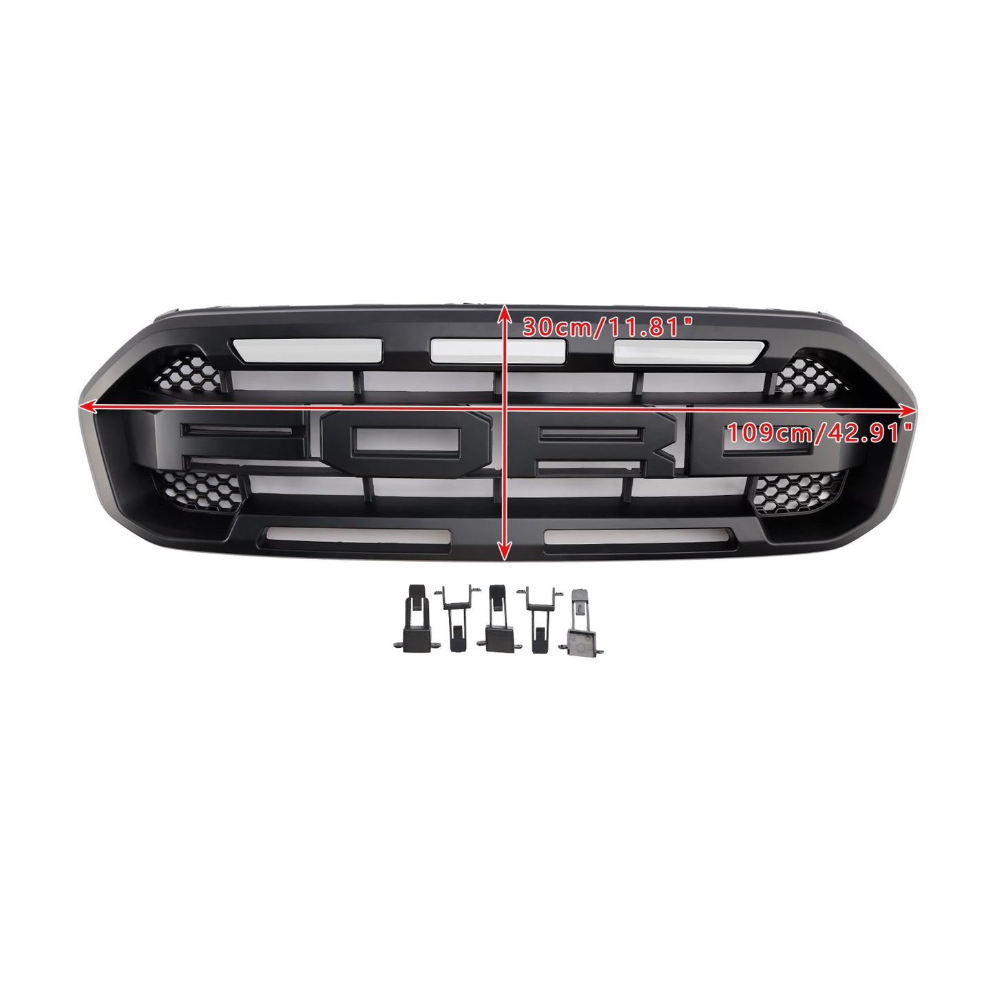 2019-2023 Ford Ranger Raptor Style Front Grille Replacement Grill With White / Yellow LED Light