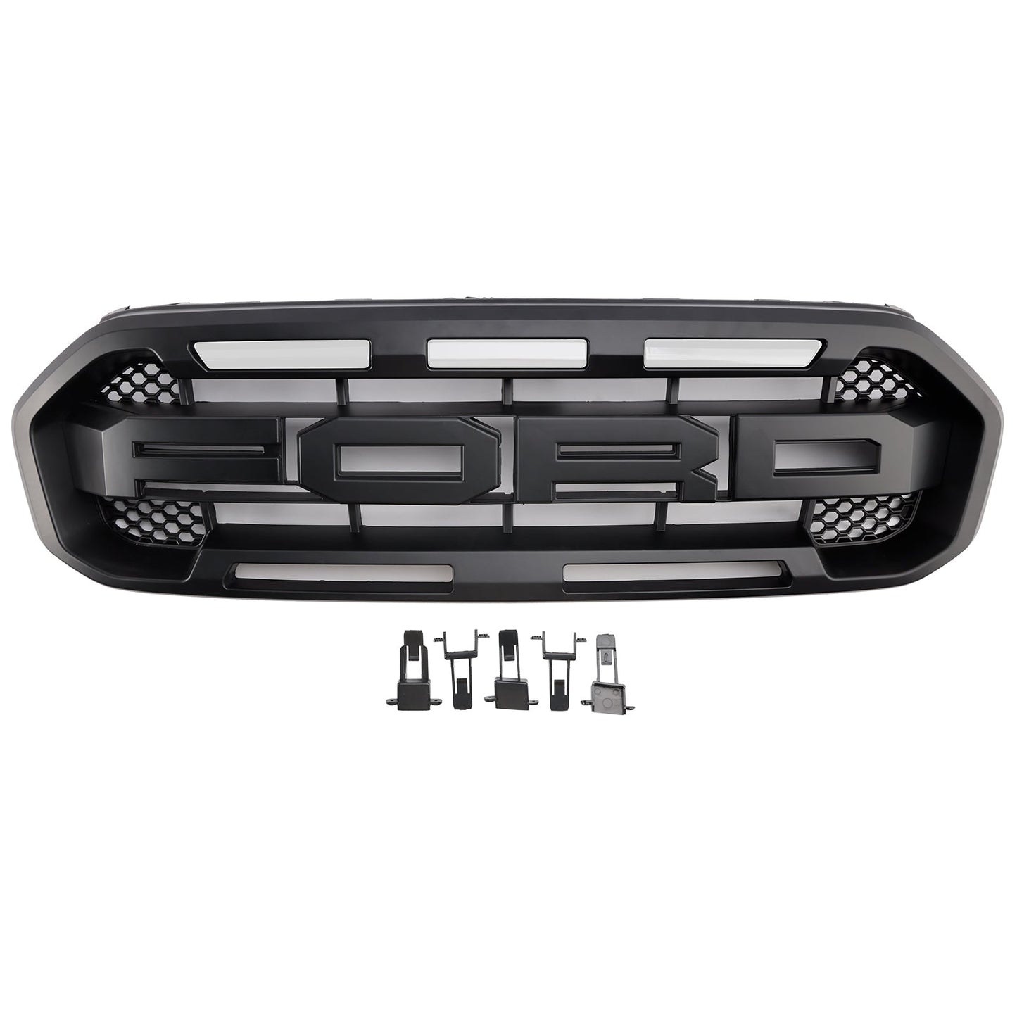 2019 2020 2021 2022 2023 Ford Ranger Matte Black Raptor Style Front Grill Replacement Grille With White LED Light
