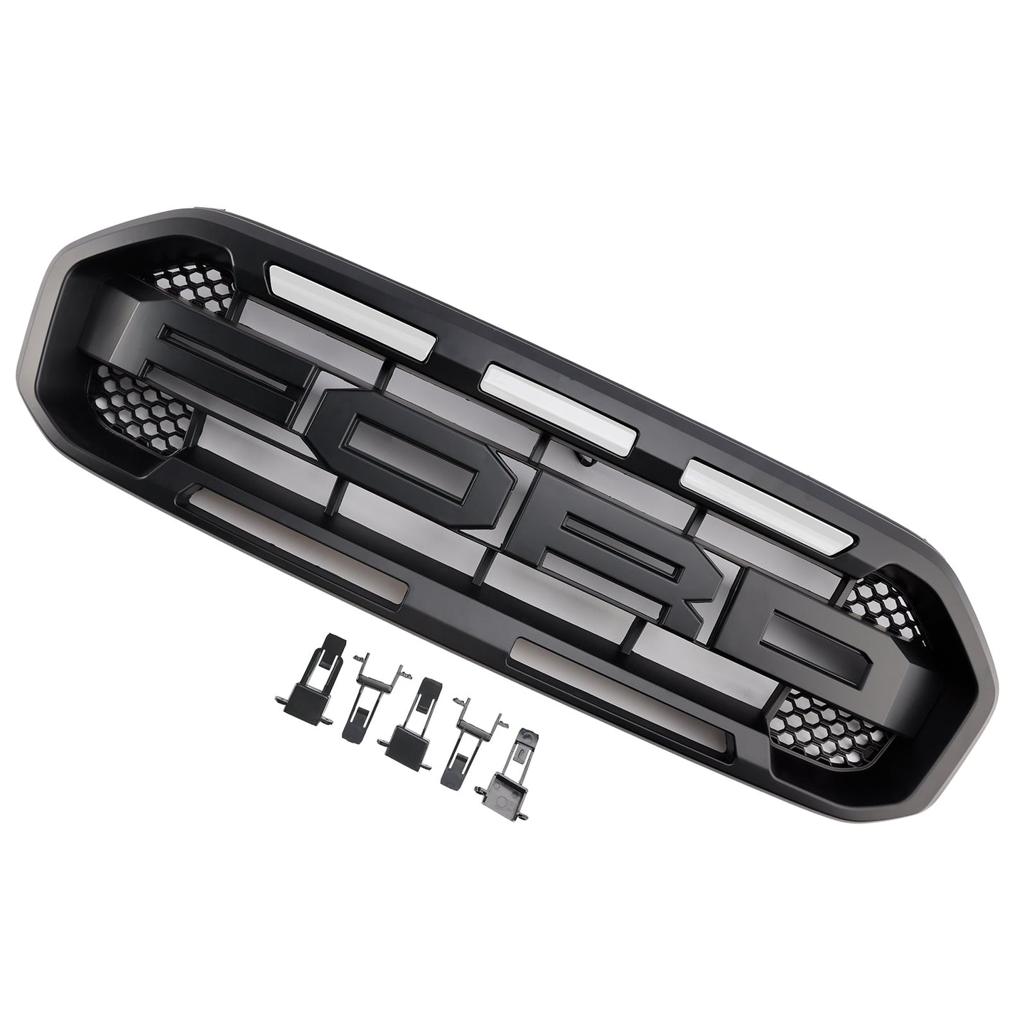 2019 2020 2021 2022 2023 Ford Ranger Matte Black Raptor Style Front Grill Replacement Grille With White LED Light