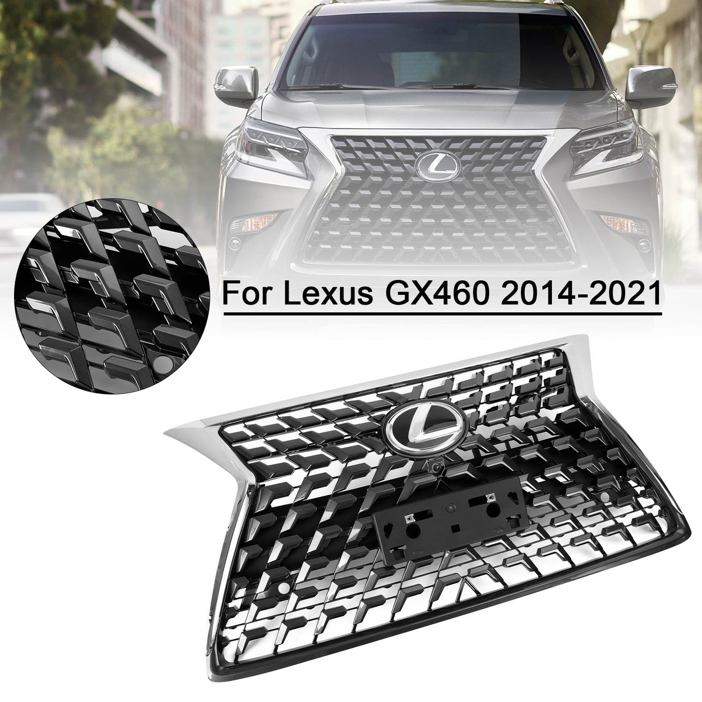 Lexus 2014-2021 GX460 Front Upper Grille Bumper Grill Chrome Black