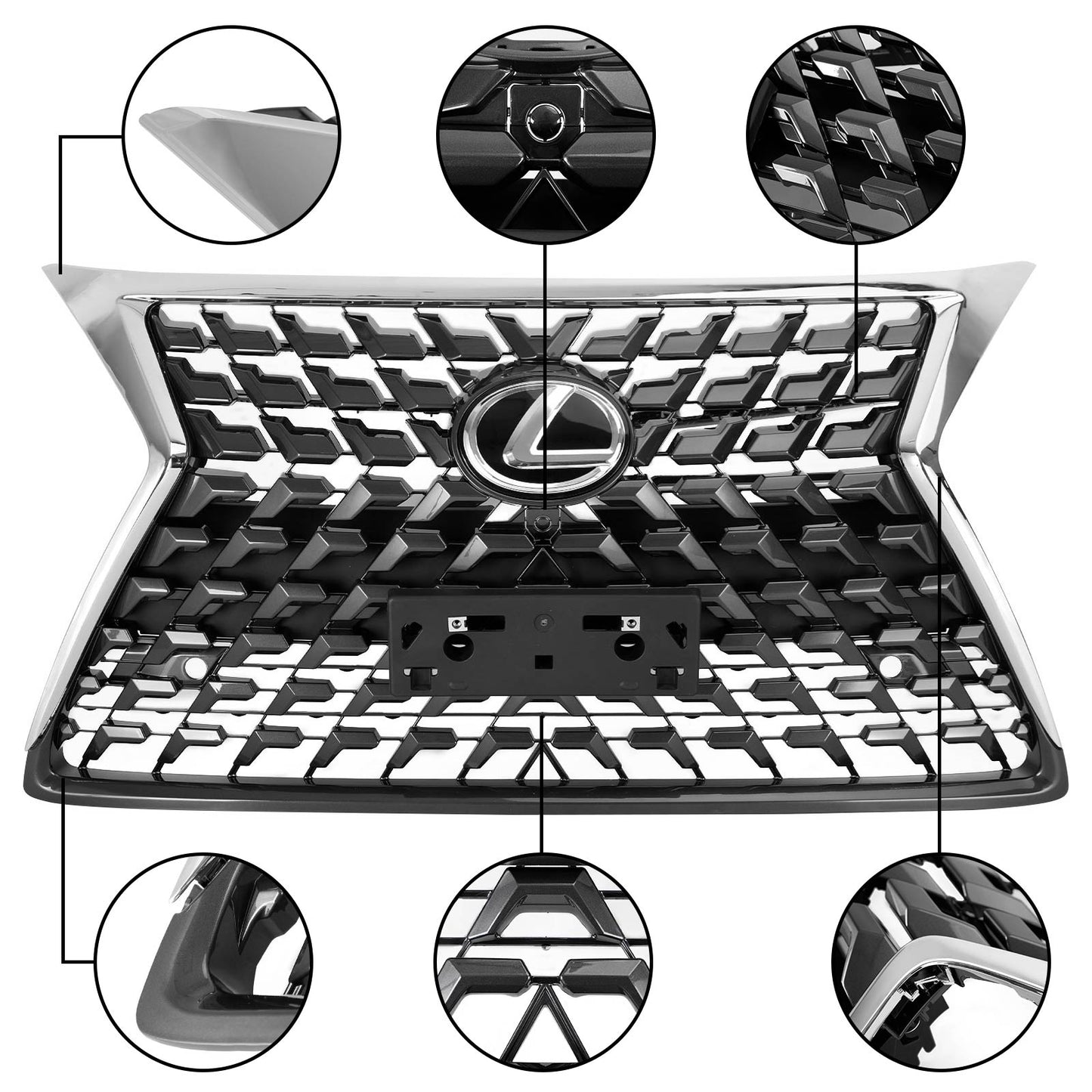 Lexus 2014-2021 GX460 Front Upper Grille Bumper Grill Chrome Black