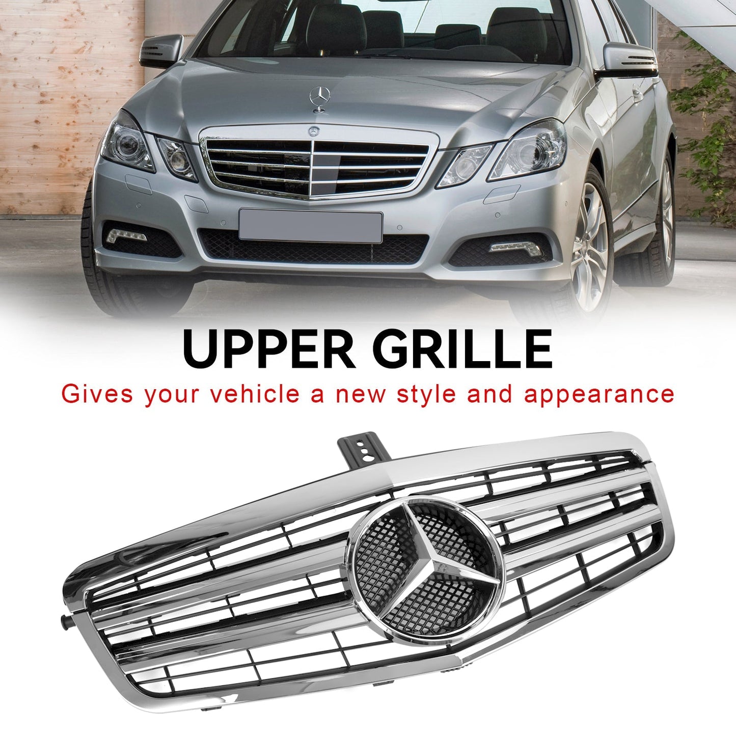 2009-2013 Mercedes Benz W212 E-Class Front Chrome Grille Air Intake Radiator Bumper Replacement Grill